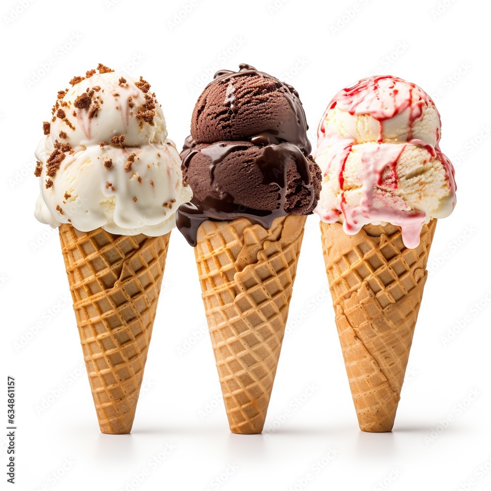 Assortment of ice - cream sundaes with white background, Generative AI Assortment of ice - cream sundaes with white background, Generative AI