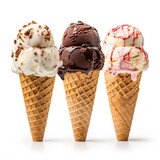 Assortment of ice - cream sundaes with white background, Generative AI