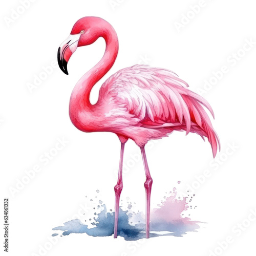 Watercolor pink flamingo isolated