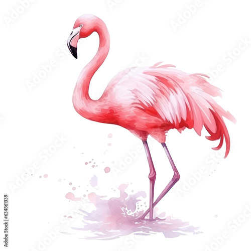 Watercolor pink flamingo isolated