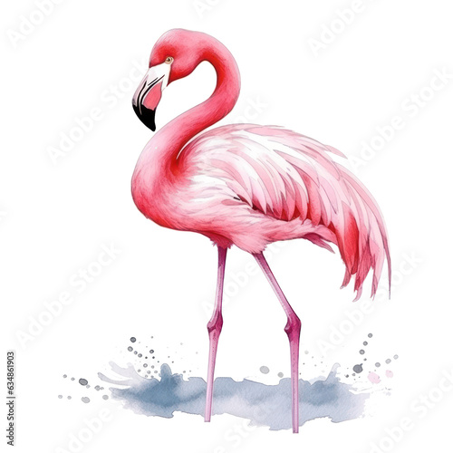 Watercolor pink flamingo isolated