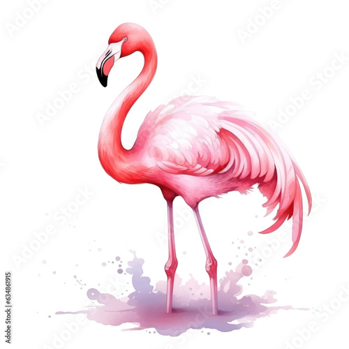 Watercolor pink flamingo isolated