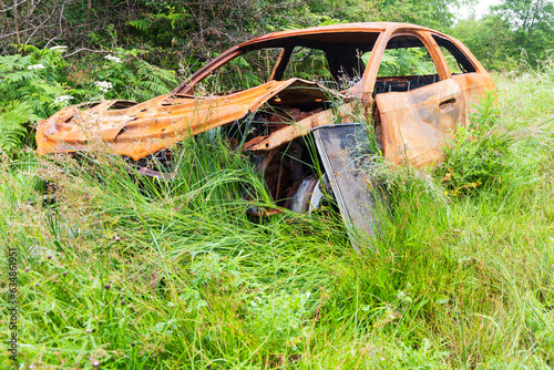 A wreck of an old car