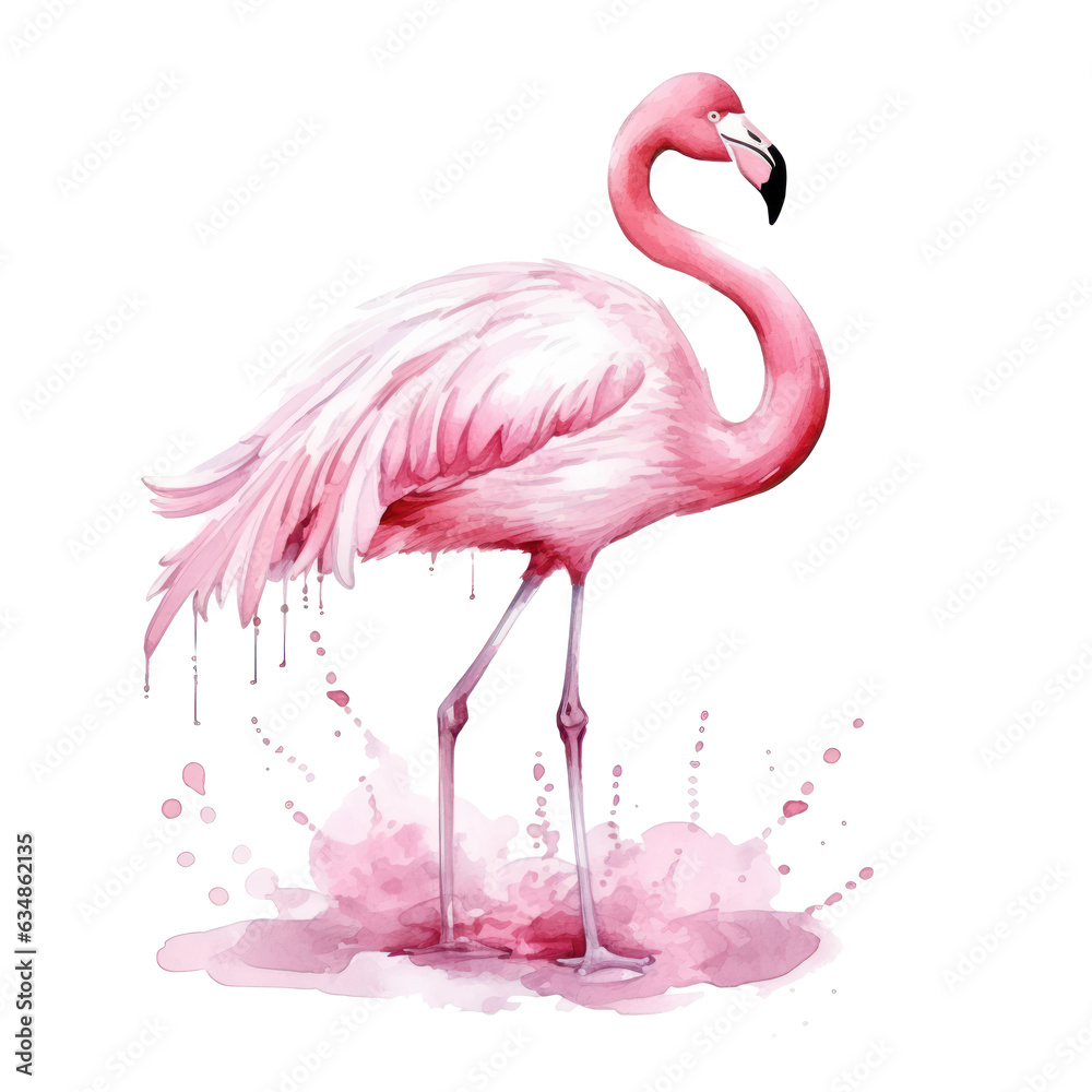 Obraz premium Watercolor pink flamingo isolated
