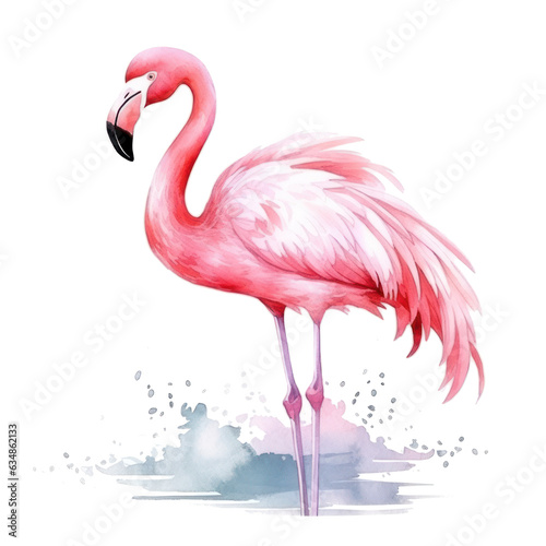 Watercolor pink flamingo isolated