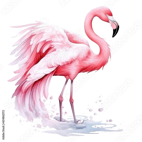 Watercolor pink flamingo isolated