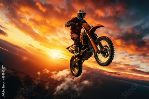 Extreme motocross MX Rider riding on dirt track. Generative AI © piai