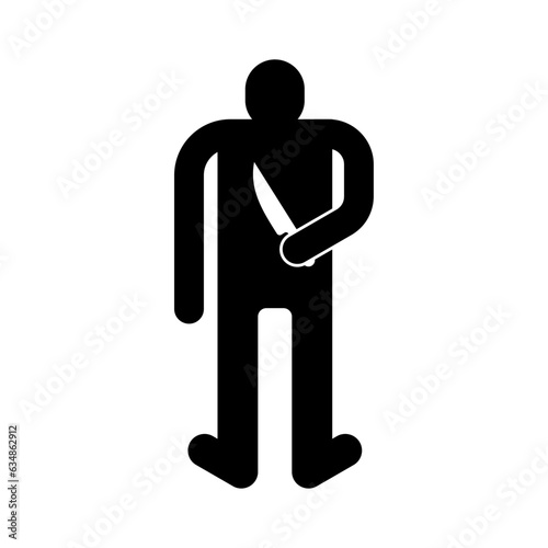 Traitor holds knife behind his back. Betrayal icon. Red prohibitory road sign. The concept of betrayal is a knife in the back.