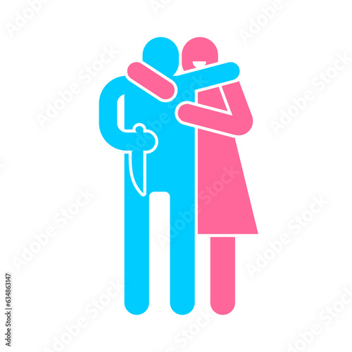 Changing husband. guy betrayed. Man traitor with knife. Concept of sticking a knife in wife's back.