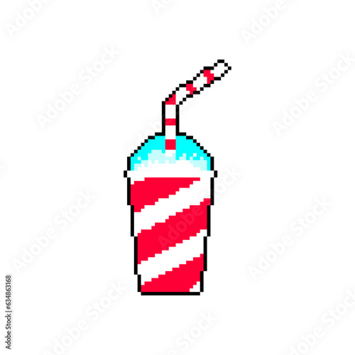 Slurpee Soda in glass with straw isolated pixel art 8 bit.