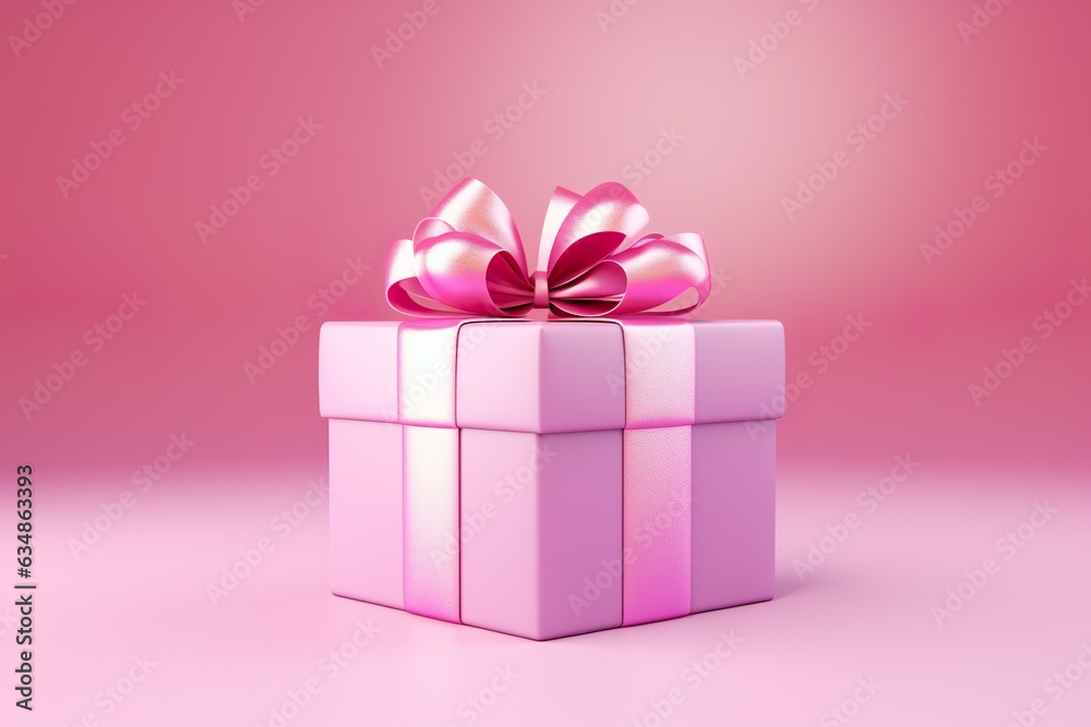Pink gift box on pink background with copy space. Illustration | Generative AI Pink gift box on pink background with copy space. Illustration | Generative AI