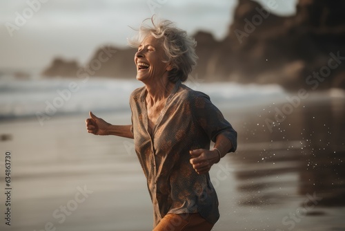 image of happy dancing mature woman at the beach © Celina