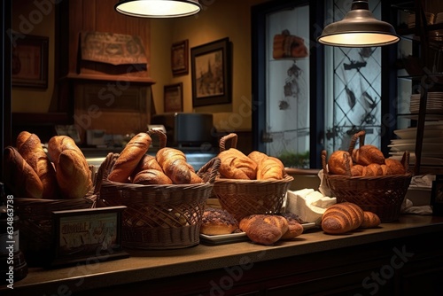 Picturesque setting in bakery with fresh breads and cakes., generative IA