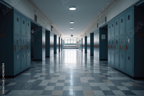 High school hallway with lockers Education classroom