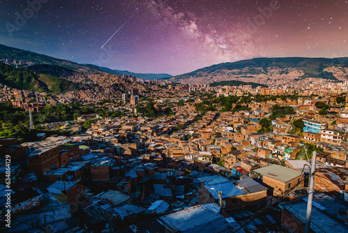 Bild auf Leinwand Medellin Colombia panoramic view of comuna 13 at night