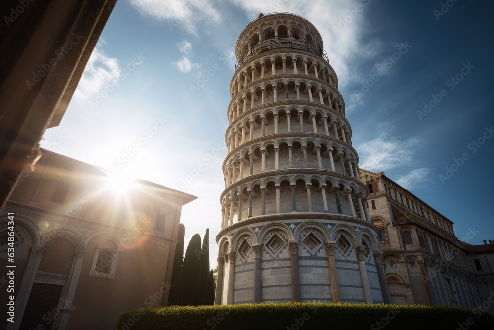 Leaning Tower of Pisa in serene landscape., generative IA