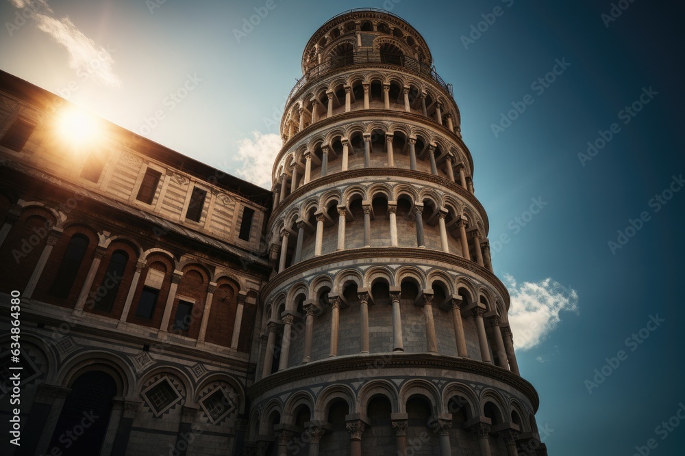 Leaning Tower of Pisa in serene landscape., generative IA