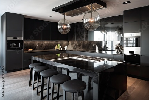 Modern kitchen: Elegant design, marble countertop, central island., generative IA © Gabriel