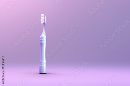 Present an icon of a toothbrush on a calm light purple advertising banner made with Generative AI