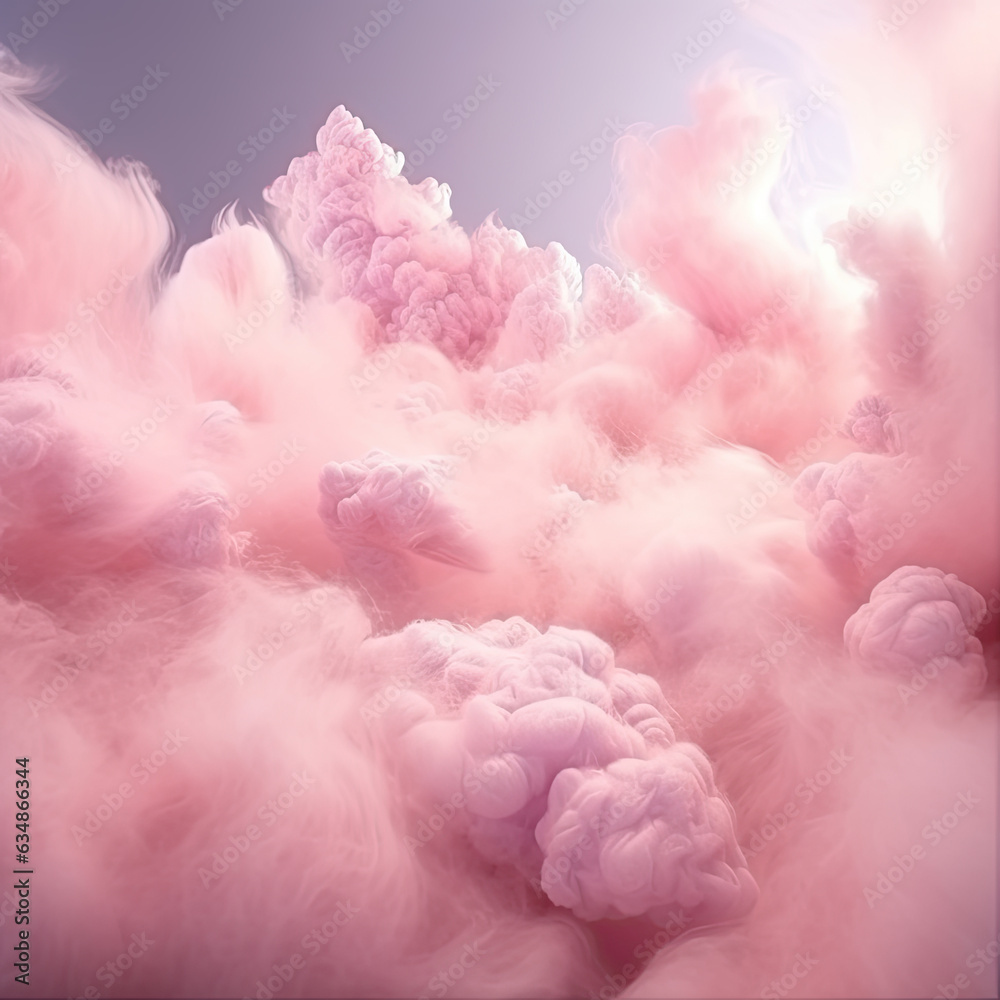 Pink clouds in the sky stage fluffy cotton candy dream. made with Generative AI
