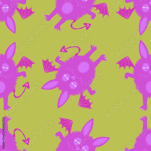 Halloween cartoon monsters seamless bats pattern for wrapping paper and fabrics and kids clothes print and festive