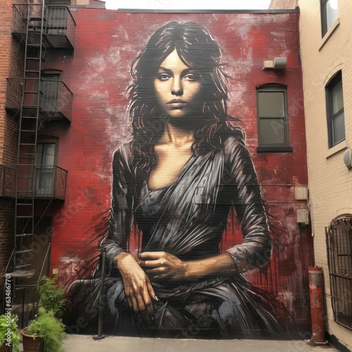 Urban Elegance: Woman's Portrait Enhanced by New York's Wall Drawings