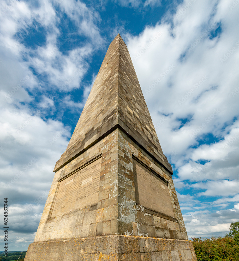 Obraz premium Eastnor Obelisk,near Malvern hills,low angle view,,Ledbury,Hertfordshire,United Kingdom.