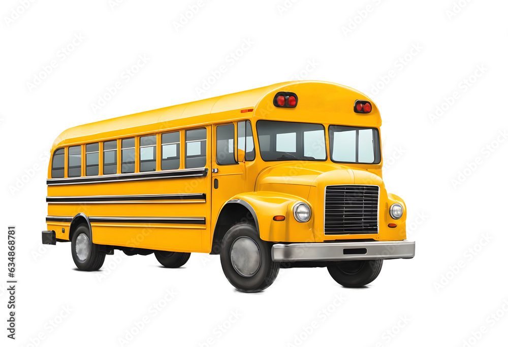Yellow school bus isolated on transparent background, back to school concept 