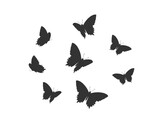 black icon set of butterflies silhouettes doodle