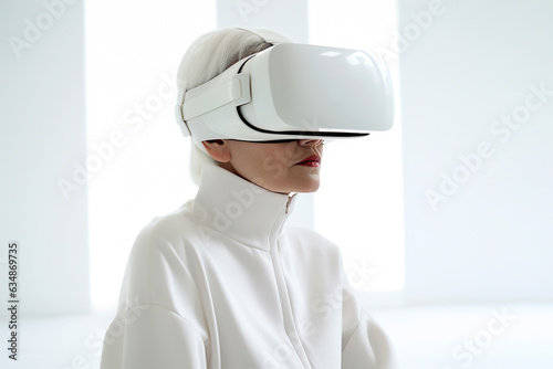 Senior woman with virtual reality headset