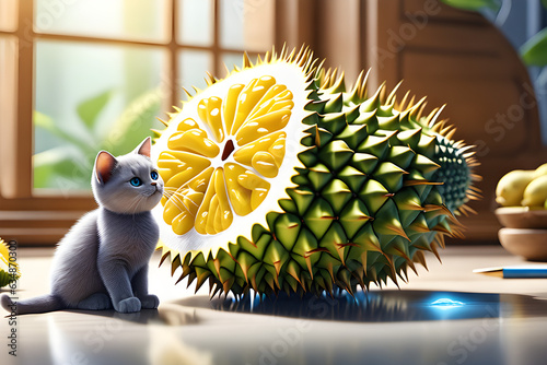 durian and cat. Generative AI
