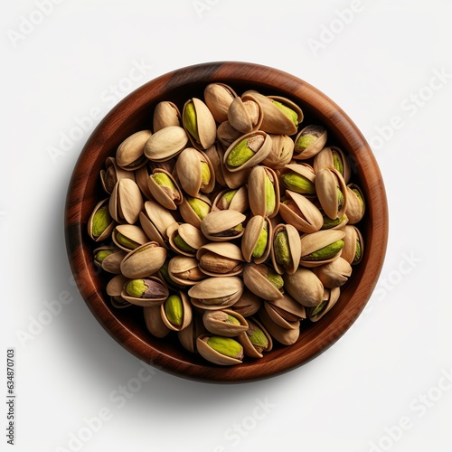 The pistachio in black bowl isolated on transparent background. Top view.  | Generative AI