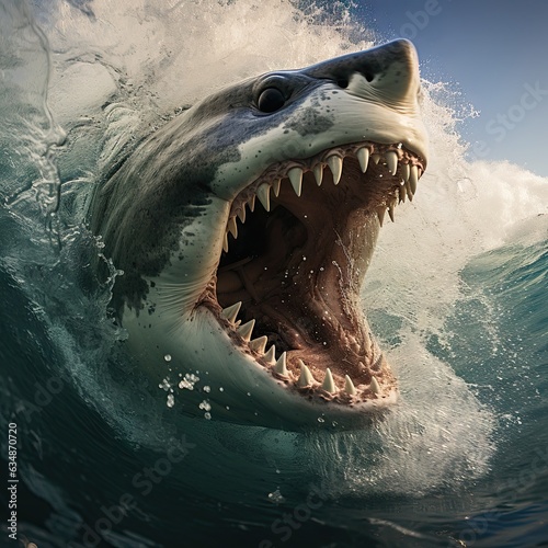 Intensity of a massive shark navigating through towering waves © YouraPechkin
