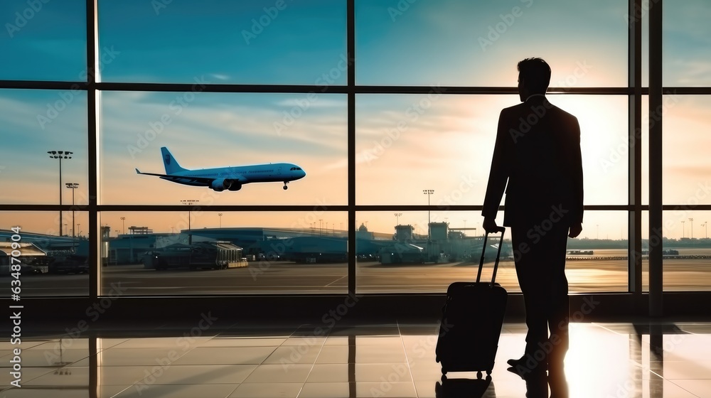 Fototapeta premium Rear view businessman are standing in airport, Transport, Travel and vacation concepts.