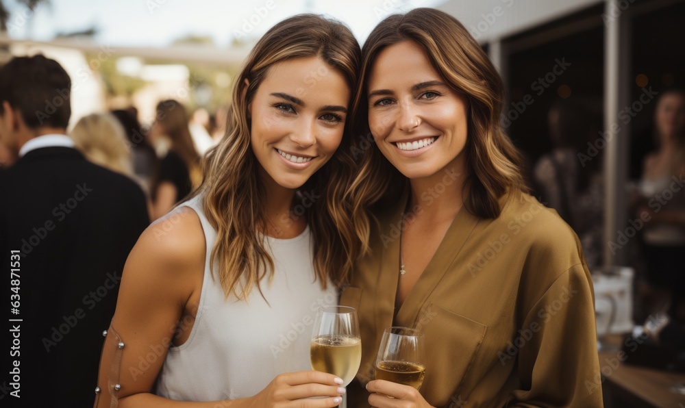 Beautiful women with drinks near a restaurant Beautiful women with drinks near a restaurant