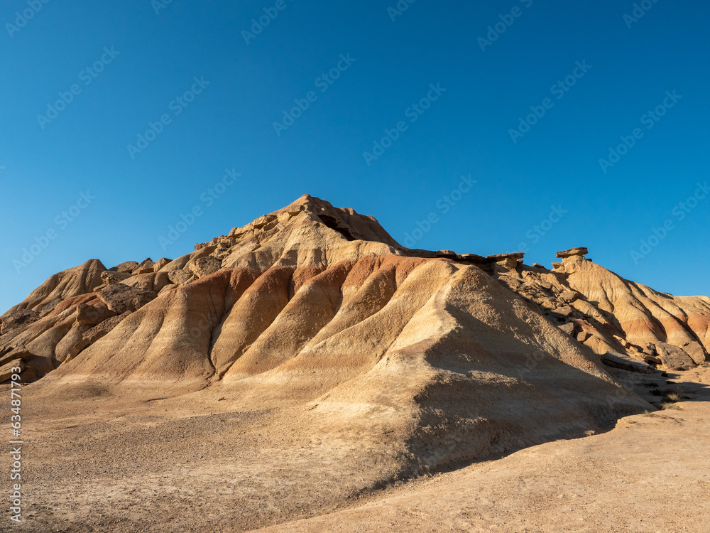 Rock formations in the Bardenas Reales desert in Spain. 
