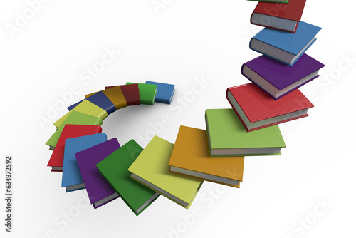 Digital png illustration of spiral from coloured books on transparent background