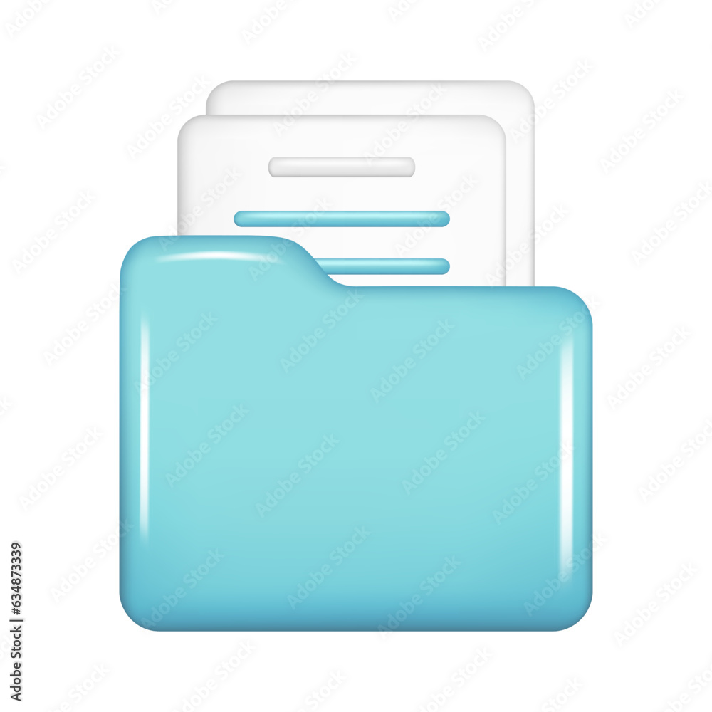 Realistic 3d blue folder, document, sheet of paper. Decorative 3d management, opened file element, web symbol, paper icon, archive sign. Vector illustration isolated on white background Realistic 3d blue folder, document, sheet of paper. Decorative 3d management, opened file element, web symbol, paper icon, archive sign. Vector illustration isolated on white background