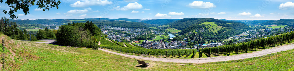 Panoramic view from the plateau on the Warsberg on Saarburg, Germany