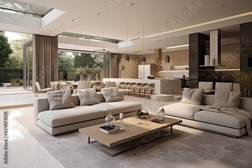 Modern house with open living area and light colored interior design.