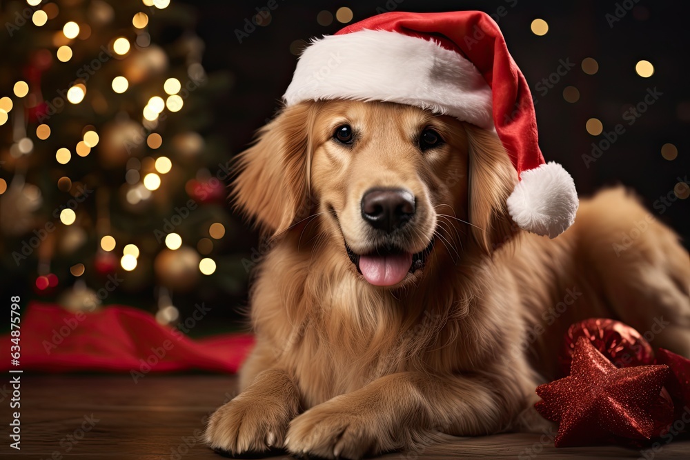 Golden retriever in Santa hat Golden retriever in Santa hat