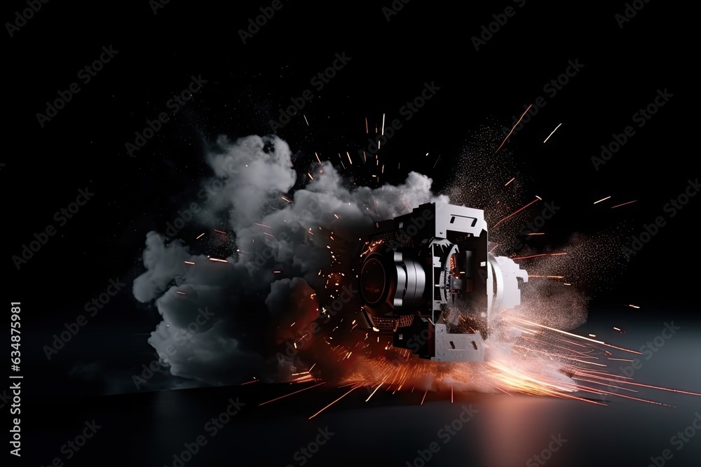 Dramatic scene of computer components undergoing intense overclocking and overheating