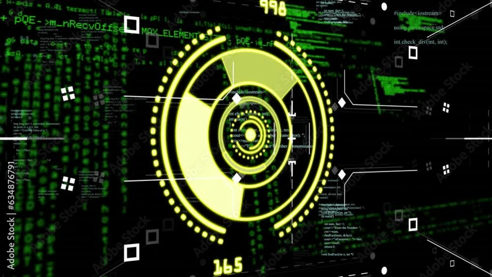 Animation of round scanner and data processing against black background