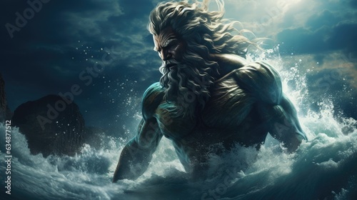 Godly Seascapes: Illustrate Poseidon by the Tempestuous Ocean's Brink