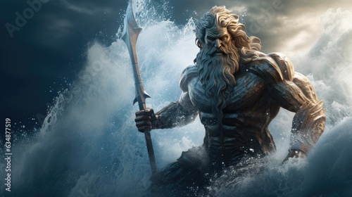 Seaside Sovereign: Artfully Depicting Poseidon amidst the Turbulent Sea