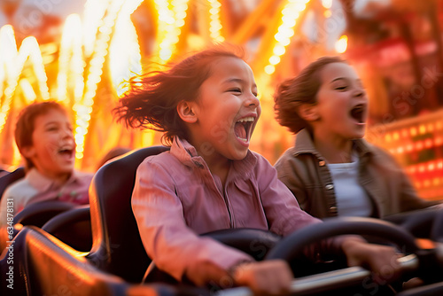 Murais de parede Young children enjoying a thrilling roller coaster ride together