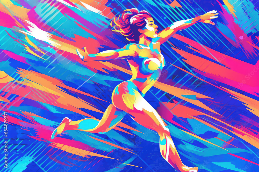 Concept of a running woman in color dynamic, generative ai