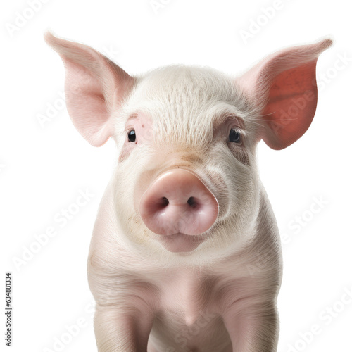 a pink piglet portrait front facing,  in a PNG, in a Farm animal-themed, isolated, and transparent photorealistic illustration. Generative ai