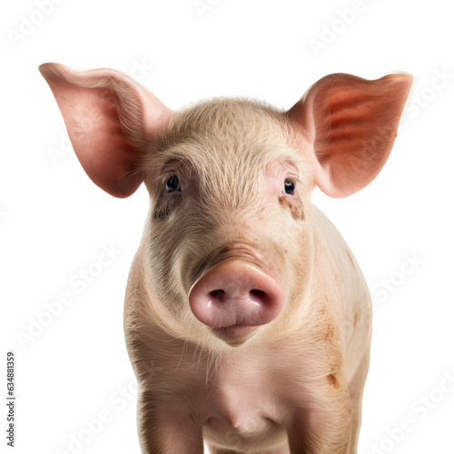 a pink piglet portrait front facing, in a PNG, in a Farm animal-themed, isolated, and transparent photorealistic illustration. Generative ai