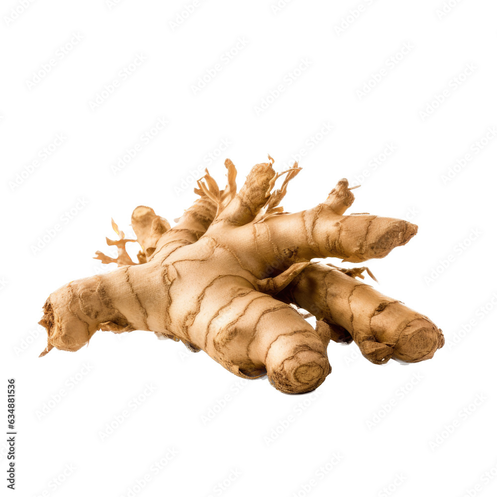  Ginger root for cooking in a Food-Themed, photorealistic illustration in a PNG, cutout, and isolated. Generative AI